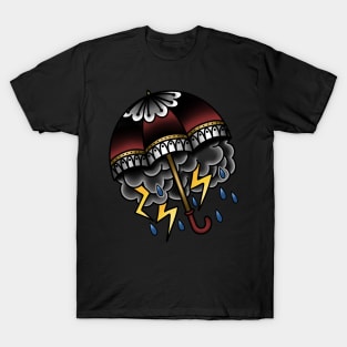 Traditional Tattoo Stormy Cloud Umbrella T-Shirt